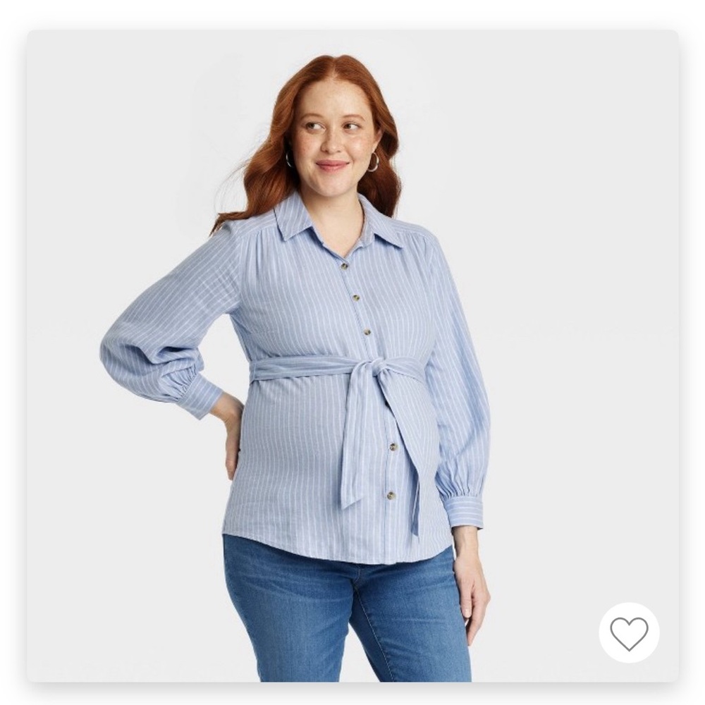 Long-Sleeve Linen Button-Up Maternity Shirt from Isabel, Size M